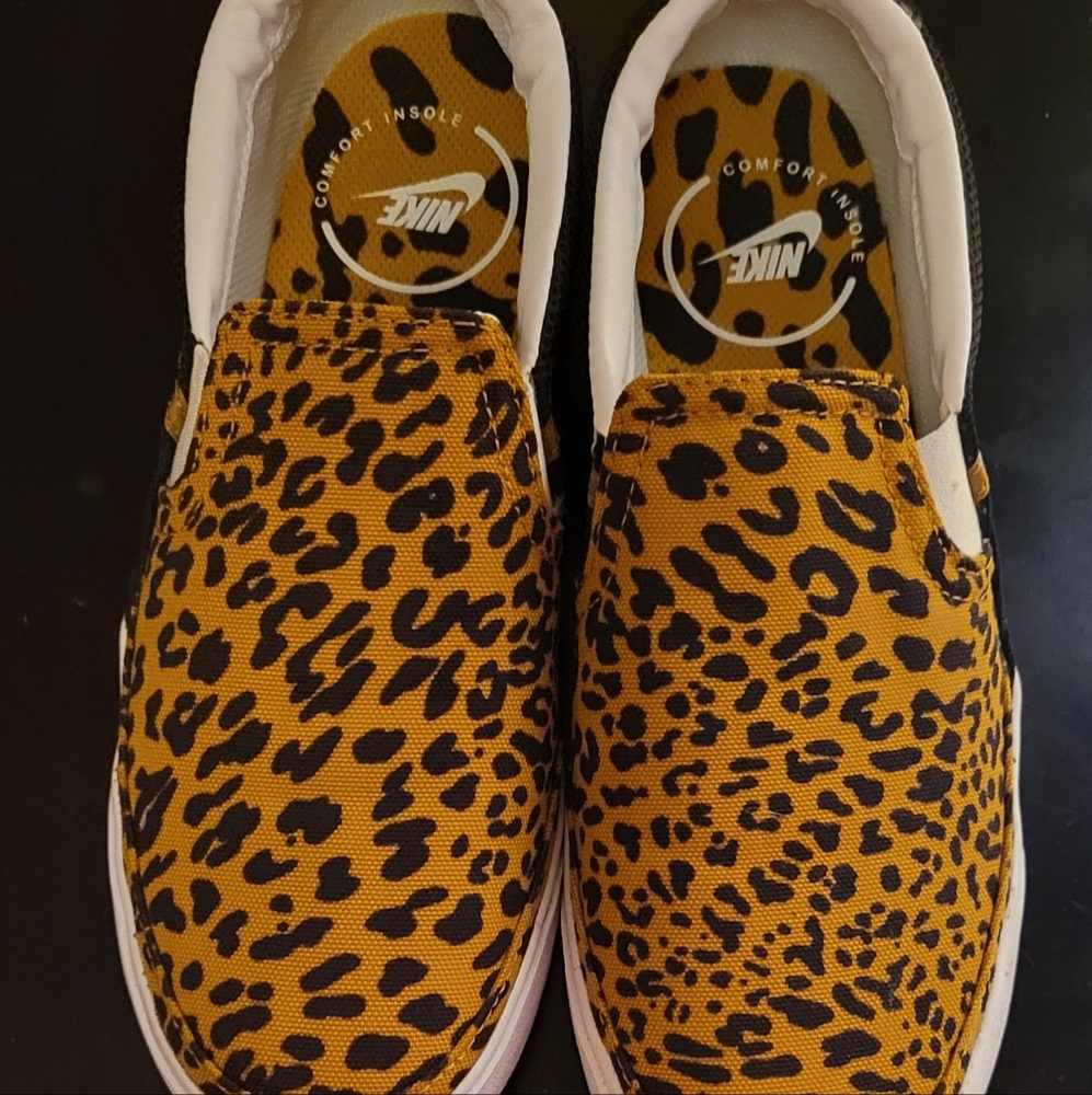 Womans Nike Court Legacy leopard print slip on sneaker